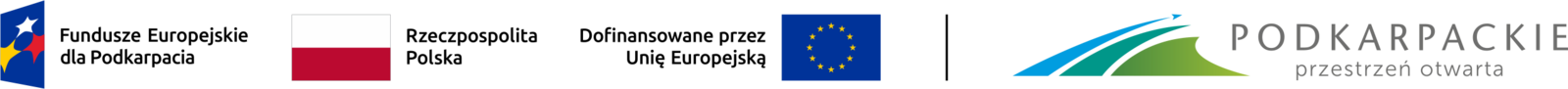 Ciąg logotypów: Fundusze Europejskie dla Podkarpacia, Rzeczpospolita Polska, Dofinansowane przez Unię Europejską, Podkarpackie — przestrzeń otwarta
