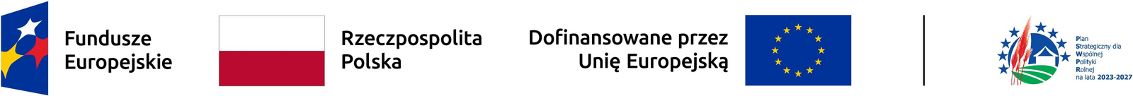 Ciąg logotypów: Fundusze Europejskie, Rzeczpospolita Polska, Dofinansowane przez Unię Europejską, Plan Strategiczny dla Wspólnej Polityki Rolnej na lata 2023-2027